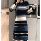 Long Sleeve Striped A-line Knit Dress