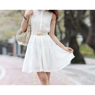 Sleeveless Lace Panel Chiffon A-line Dress