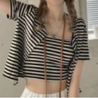 Set: Short-sleeve Striped T-shirt + Camisole Top