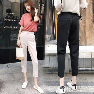 High-waist Slit-side Plain Cropped Pants