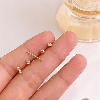 Set Of 5: 925 Sterling Silver Cz Stud Earring Set Of 5 - 925 Silver Stud Earrings - Gold - One Size