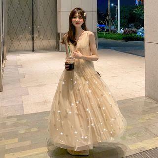 Spaghetti Strap Midi Shift Dress / Sequined Midi Pinafore Dress