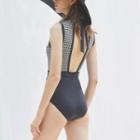 Houndstooth Open-back Swimsuit