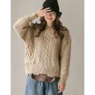 Punched Wool Blend Cable-knit Sweater