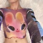 Long-sleeve Rabbit Print Crop Top