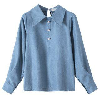 Polo-neck Lantern-sleeve Blouse