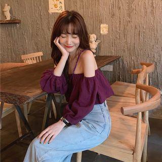 Plain 3/4-sleeve Top / Floral A-line Mini Skirt