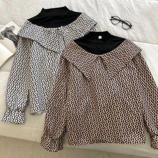 Mock Two-piece Color-block Mock-neck Long-sleeve Top