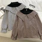 Mock Two-piece Color-block Mock-neck Long-sleeve Top