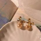 Bow Alloy Faux Pearl Dangle Earring 1 Pair - C-352 - Gold - One Size