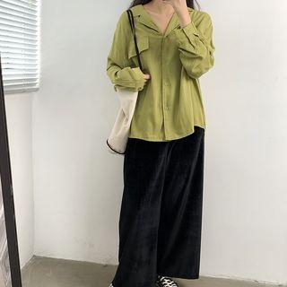 Lapel Shirt / Wide-leg Velvet Pants