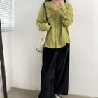 Lapel Shirt / Wide-leg Velvet Pants