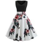 Sleeveless Flower Print A-line Dress