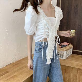 Lace Pleated Short-sleeve Top