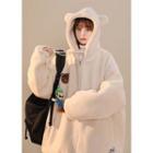 Bear Ear Hooded Faux Shearling Zip Jacket