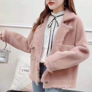 Notch Lapel Fringe Furry Buttoned Jacket