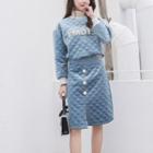 Set: Lettering Quilted Pullover + A-line Skirt
