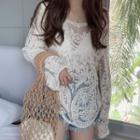 Long-sleeve Lace Top Off-white - One Size
