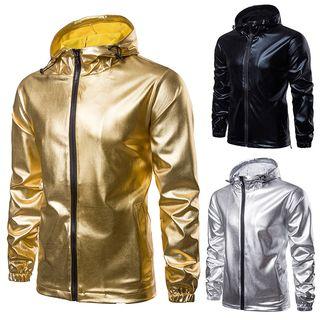 Zipper Metallic Hooded Jacket