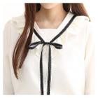 Beribboned Frilled-collar Flare-cuff Top