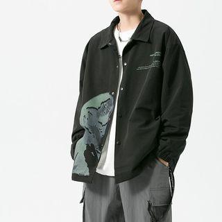 Printed Collared Button-up Jacket