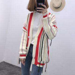 Button-up Cable Knit Tassel Cardigan