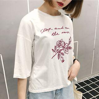 Elbow-sleeve Rose T-shirt