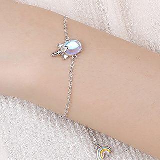 925 Sterling Silver Unicorn Pendant Bracelet Iridescent Unicorn - Silver - One Size