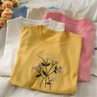 Slim-fit Embroidered Light Knit Top In 6 Colors