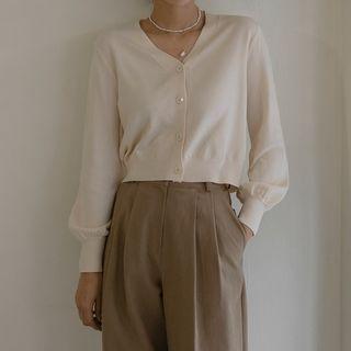 Bishop-sleeve Cropped Cardigan