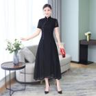 Traditional Chinese Short-sleeve A-line Midi Dress