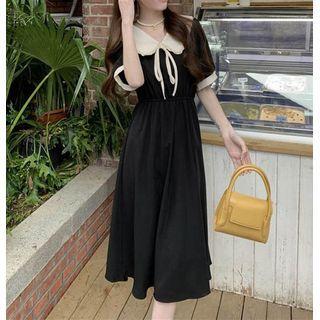 Puff-sleeve Ruffle Trim Collar A-line Dress
