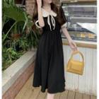 Puff-sleeve Ruffle Trim Collar A-line Dress