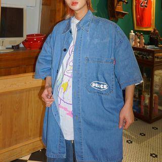 Contrast Stitching Short-sleeve Denim Shirt