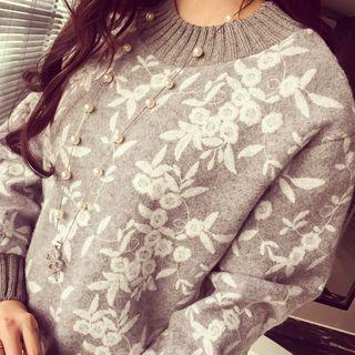 Lace Hem Floral Long Sweater