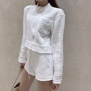 Set: Stand-collar Jacket + Plain Shorts