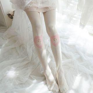 Cat Print Tights Milky White - One Size