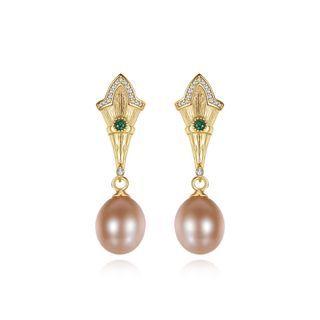 Sterling Silver Plated Gold Fashion Creative Scepter Earrings With Purple Freshwater Pearls Golden - One Size