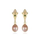 Sterling Silver Plated Gold Fashion Creative Scepter Earrings With Purple Freshwater Pearls Golden - One Size
