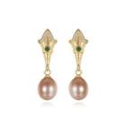 Sterling Silver Plated Gold Fashion Creative Scepter Earrings With Purple Freshwater Pearls Golden - One Size