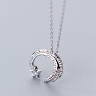 925 Sterling Silver Star Rhinestone Necklace As Shown In Figure - One Size