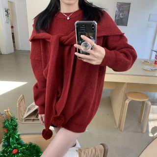 Set: Plain Sweater + Pom Pom Scarf