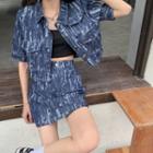 Short-sleeve Denim Jacket / Slim-fit Skirt