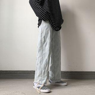 Plaid Straight Wide Leg Jeans