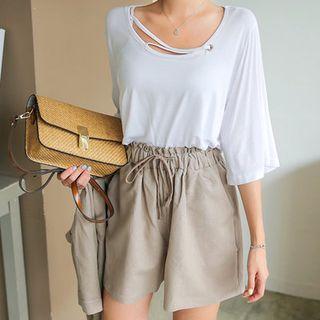 String-detail 3/4-sleeve T-shirt