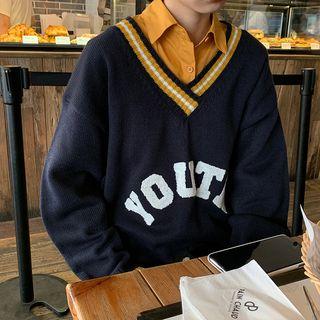 Lettering Sweater / Plain Shirt