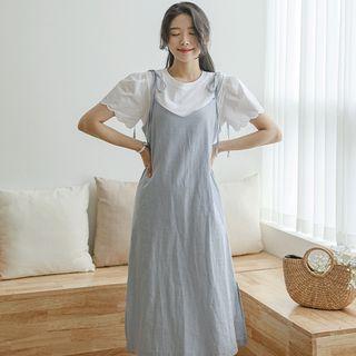 Tie-strap Slit-side Long Linen Dress