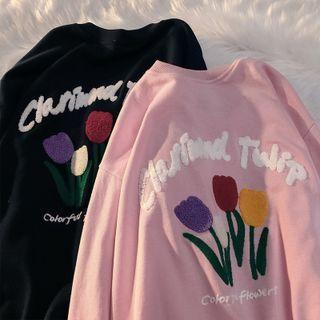 Long-sleeve Tulip Applique Sweatshirt
