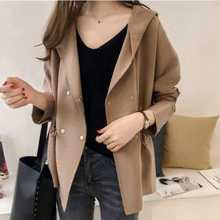 Drawstring-waist Hooded Trench Jacket