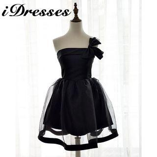 Bow One-shoulder Organza Mini Prom Dress